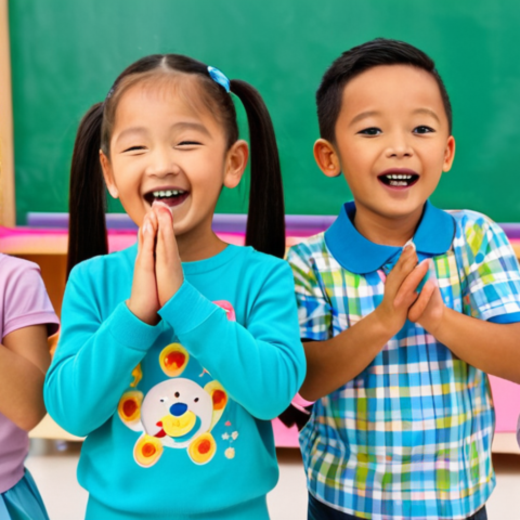 핑크퐁과 유아 심리학 - Rhythmic Learning**

"A group of fully clothed, happy children in a bright and colorful kindergarten...