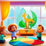 핑크퐁과 키즈 콘텐츠 - **Vibrant Melodies and Joyful Discoveries:** A happy, diverse group of toddlers and preschoolers, ag...