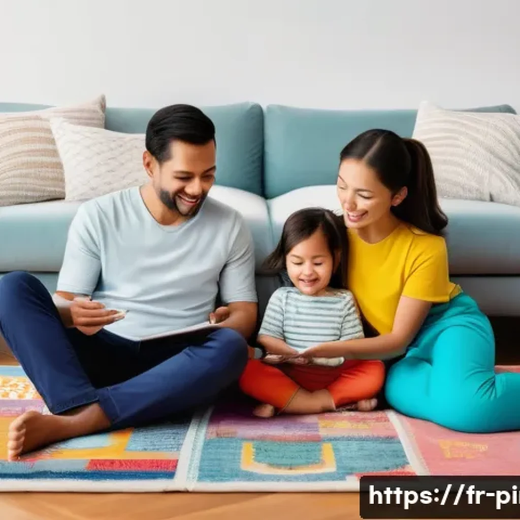 아기상어와 가족관계 교육 - **Prompt:** A cozy and brightly lit living room scene with a diverse family, including parents and t...